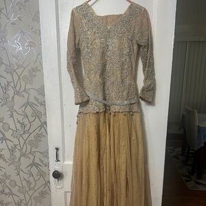 Embellished Gold Long Sleeve Indian Dress Salwar Kameez